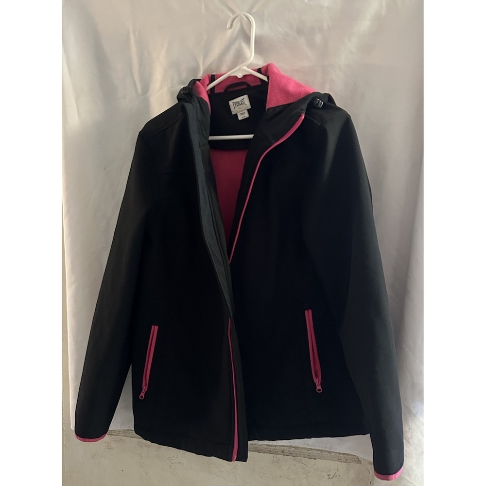 EUC Everlast Women's Hooded Athletic Jacket Coat Fleece Lined, XL, Black Pink